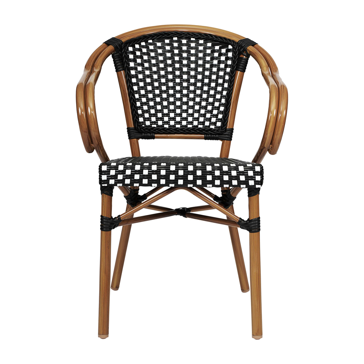Black & White/Natural Frame |#| All-Weather Commercial Paris Chair with Bamboo Print Metal Frame-Black/White