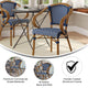 Navy & White/Natural Frame |#| All-Weather Commercial Paris Chair with Bamboo Print Metal Frame-Navy/White
