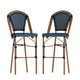 Navy & White/Natural Frame |#| 2 Pack All-Weather Commercial Paris Stools with Bamboo Print Frame-Navy/White
