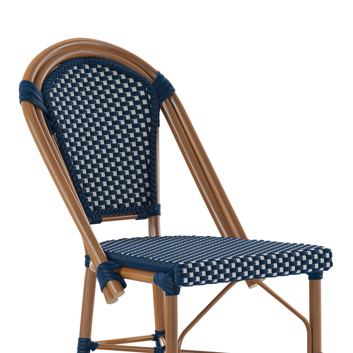 Navy & White/Natural Frame |#| 2 Pack All-Weather Commercial Paris Stools with Bamboo Print Frame-Navy/White