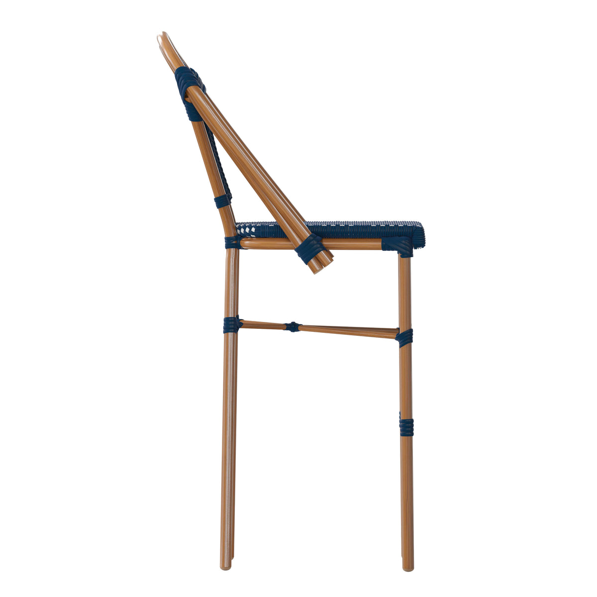 Navy & White/Natural Frame |#| 2 Pack All-Weather Commercial Paris Stools with Bamboo Print Frame-Navy/White