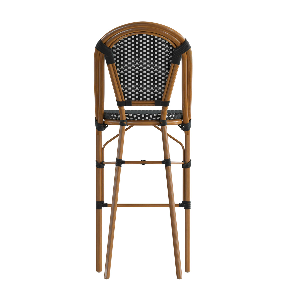 Black & White/Natural Frame |#| 2 Pack All-Weather Commercial Paris Stools with Bamboo Print Frame-Navy/White