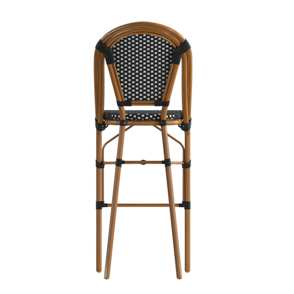 Black & White/Natural Frame |#| 2 Pack All-Weather Commercial Paris Stools with Bamboo Print Frame-Navy/White