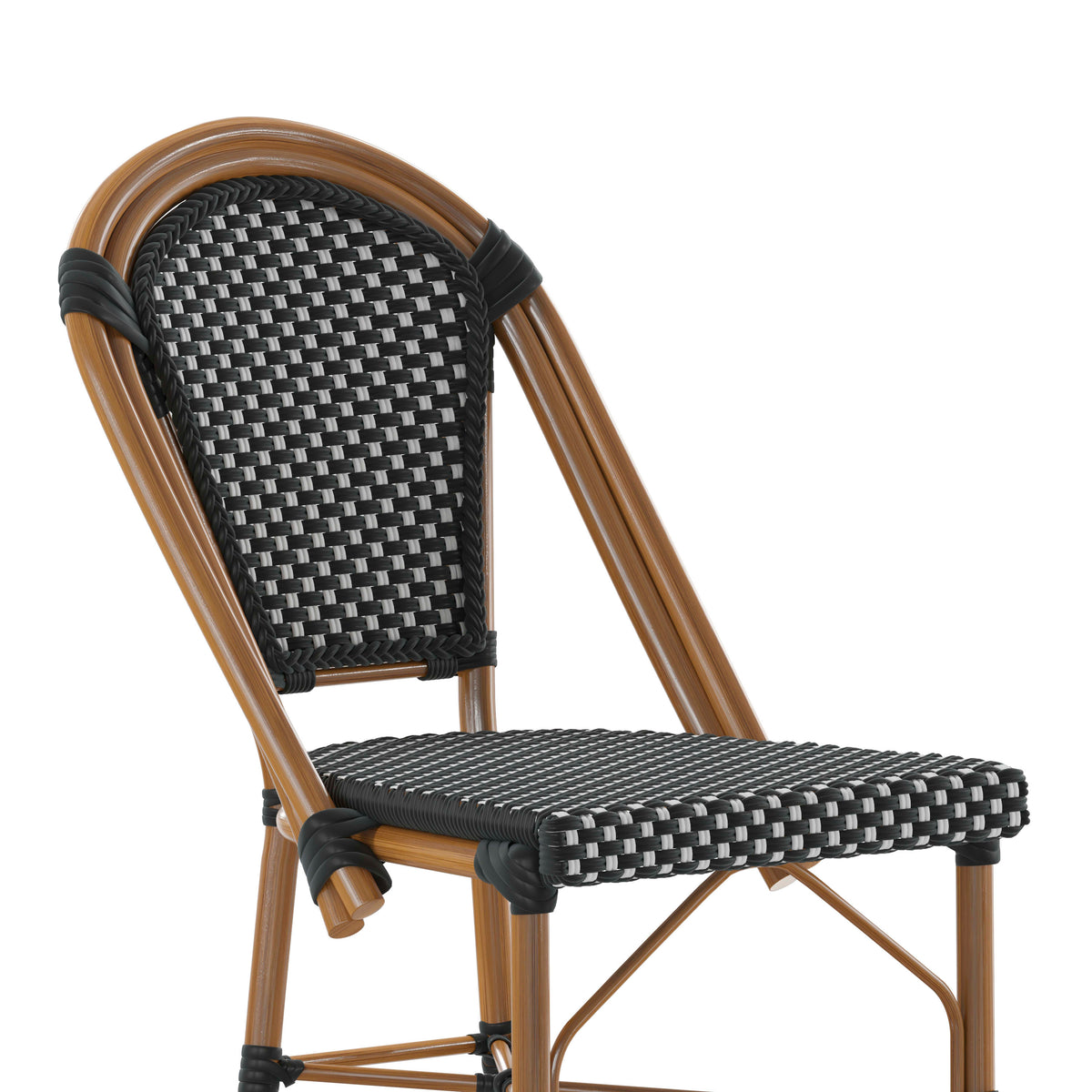 Black & White/Natural Frame |#| 2 Pack All-Weather Commercial Paris Stools with Bamboo Print Frame-Navy/White