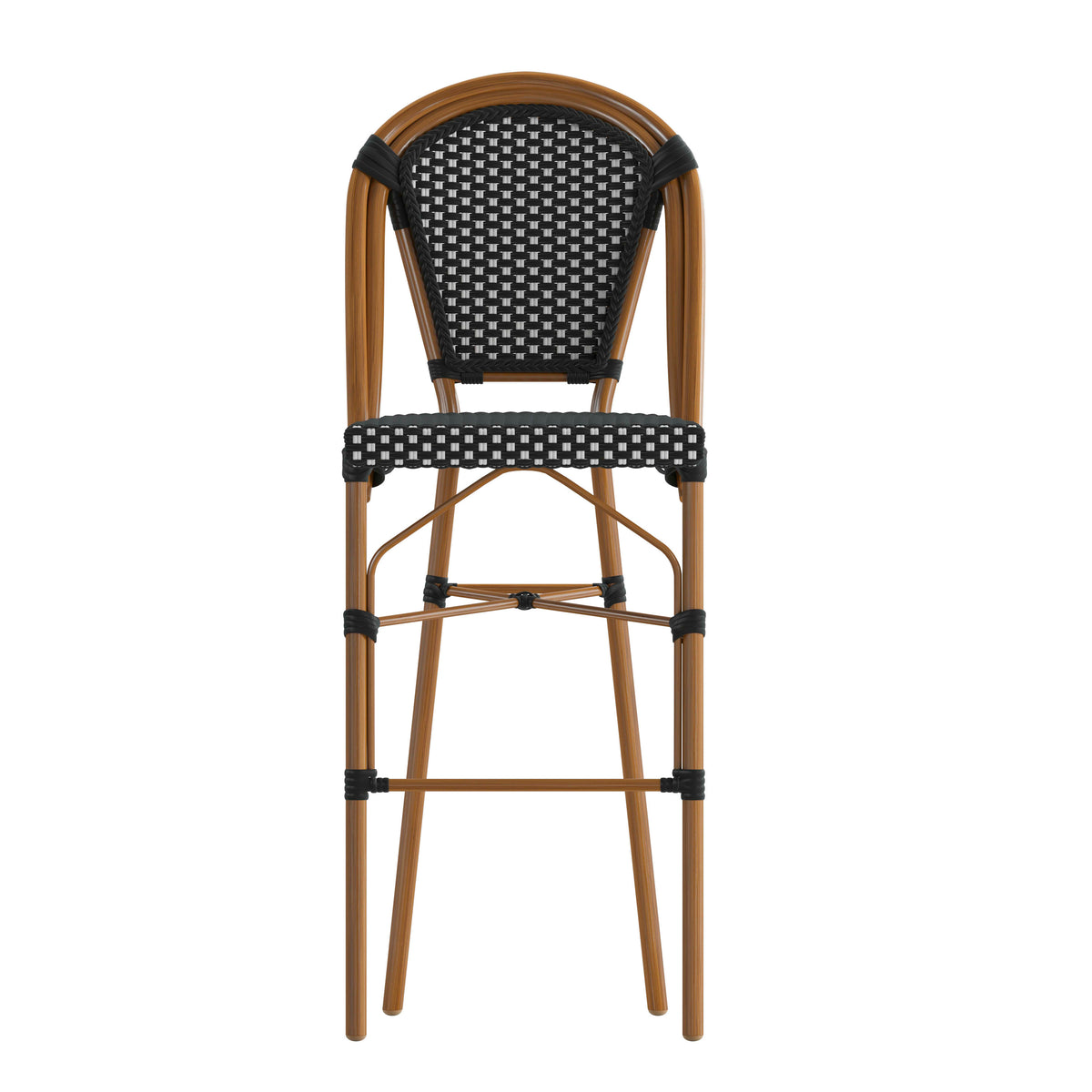 Black & White/Natural Frame |#| 2 Pack All-Weather Commercial Paris Stools with Bamboo Print Frame-Navy/White