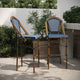 Navy & White/Natural Frame |#| 2 Pack All-Weather Commercial Paris Stools with Bamboo Print Frame-Navy/White