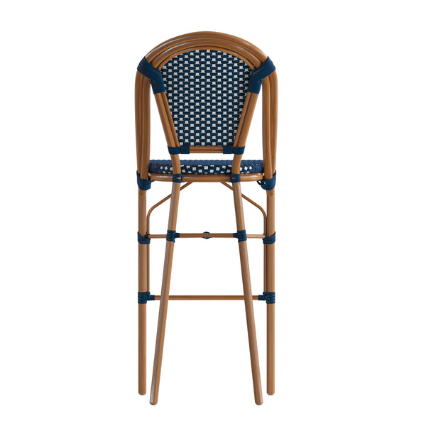 Navy & White/Natural Frame |#| 2 Pack All-Weather Commercial Paris Stools with Bamboo Print Frame-Navy/White