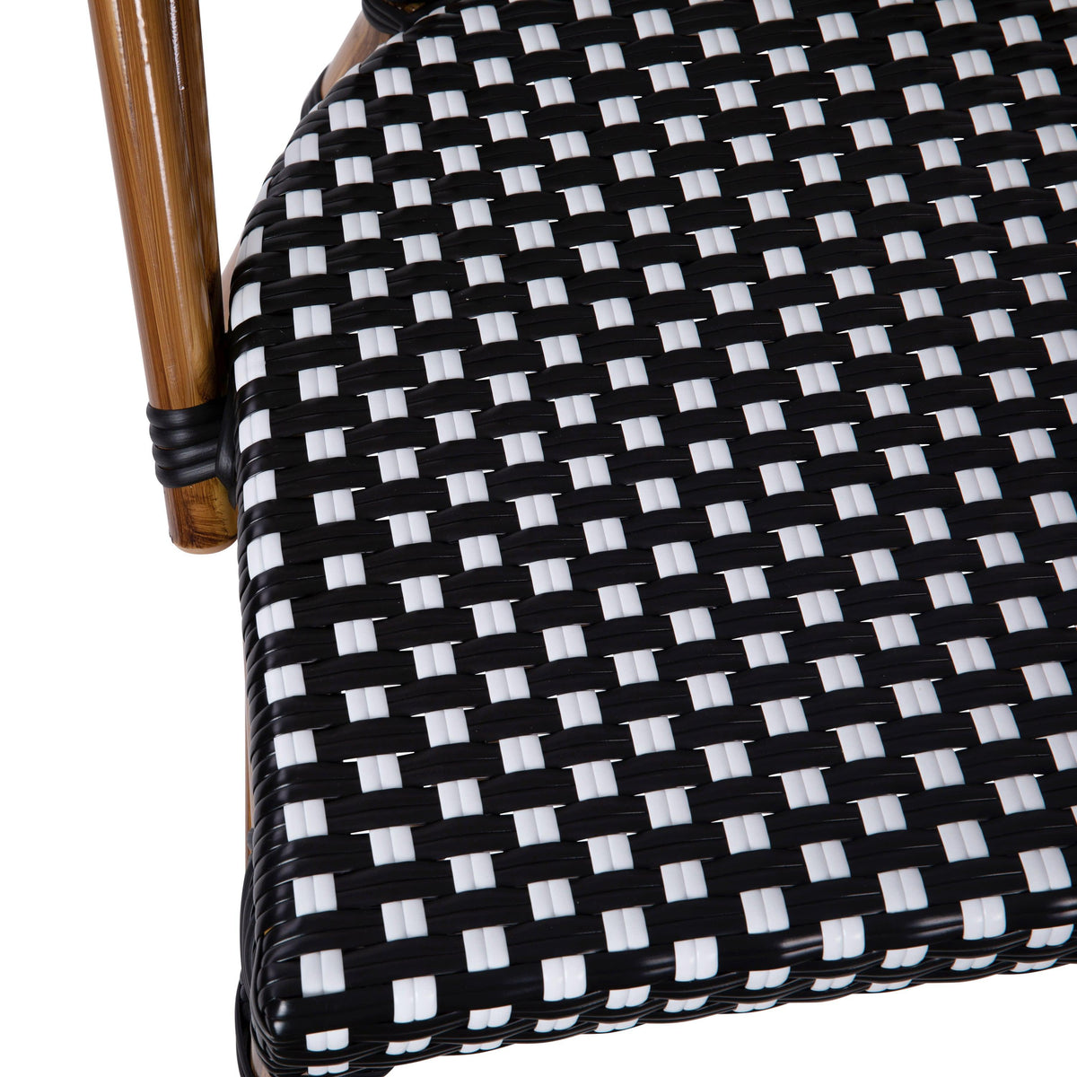 Black & White/Natural Frame |#| 2 Pack All-Weather Commercial Paris Chairs with Bamboo Print Frame-Black/White