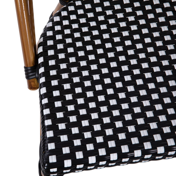Black & White/Natural Frame |#| 2 Pack All-Weather Commercial Paris Chairs with Bamboo Print Frame-Black/White