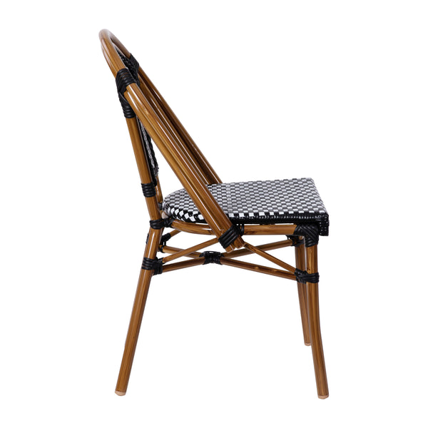 Black & White/Natural Frame |#| 2 Pack All-Weather Commercial Paris Chairs with Bamboo Print Frame-Black/White