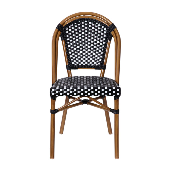 Black & White/Natural Frame |#| 2 Pack All-Weather Commercial Paris Chairs with Bamboo Print Frame-Black/White