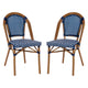 Navy & White/Natural Frame |#| 2 Pack All-Weather Commercial Paris Chairs with Bamboo Print Frame-Navy/White