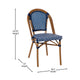 Navy & White/Natural Frame |#| 2 Pack All-Weather Commercial Paris Chairs with Bamboo Print Frame-Navy/White