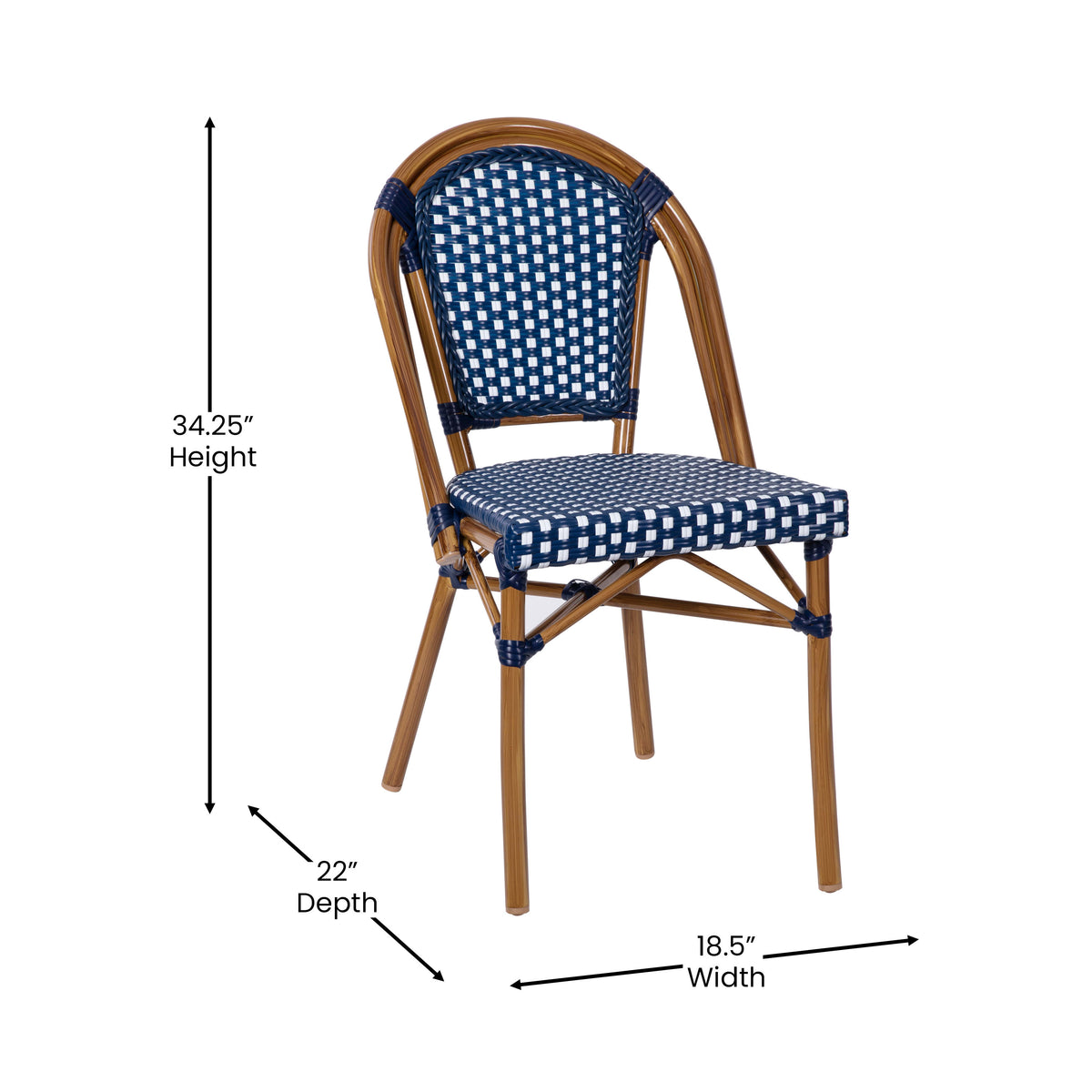 Navy & White/Natural Frame |#| 2 Pack All-Weather Commercial Paris Chairs with Bamboo Print Frame-Navy/White