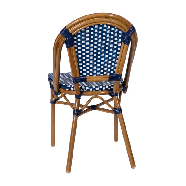 Navy & White/Natural Frame |#| 2 Pack All-Weather Commercial Paris Chairs with Bamboo Print Frame-Navy/White