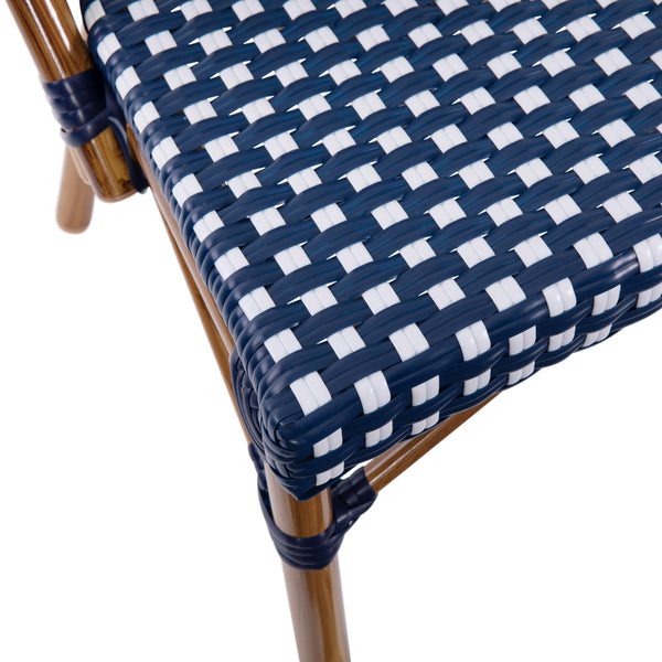 Navy & White/Natural Frame |#| 2 Pack All-Weather Commercial Paris Chairs with Bamboo Print Frame-Navy/White
