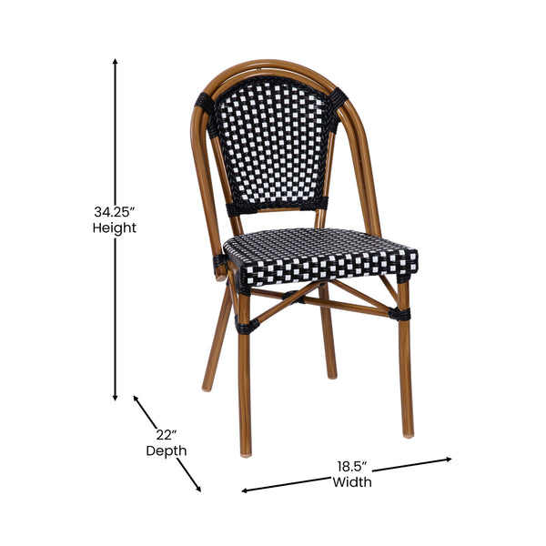 Black & White/Natural Frame |#| 2 Pack All-Weather Commercial Paris Chairs with Bamboo Print Frame-Black/White