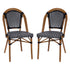 Bordeaux Set of 2 Indoor/Outdoor Commercial Bistro Stacking Chairs, PE Rattan Back and Seat, Bamboo Print Aluminum Frame