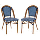 Navy & White/Natural Frame |#| 2 Pack All-Weather Commercial Paris Chairs with Bamboo Print Frame-Navy/White