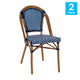 Navy & White/Natural Frame |#| 2 Pack All-Weather Commercial Paris Chairs with Bamboo Print Frame-Navy/White