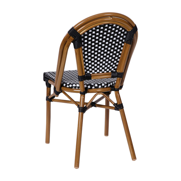 Black & White/Natural Frame |#| 2 Pack All-Weather Commercial Paris Chairs with Bamboo Print Frame-Black/White