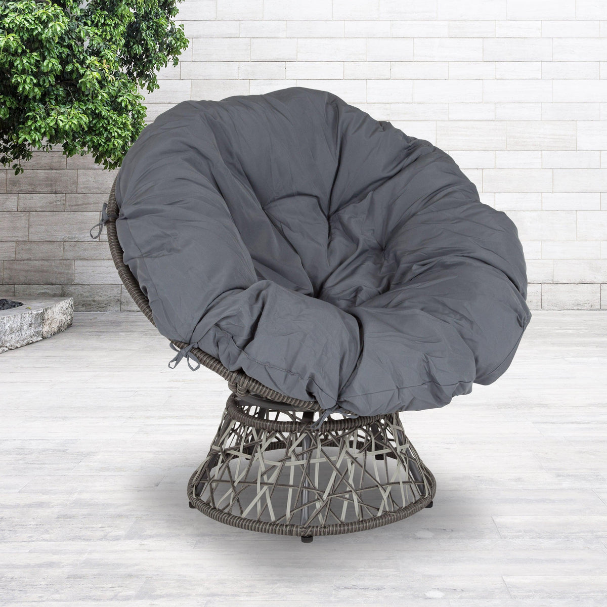 Gray Cushion/Gray Frame |#| Swivel Patio Papasan Lounge Chair with Dark Gray Cushion - Accent Chair