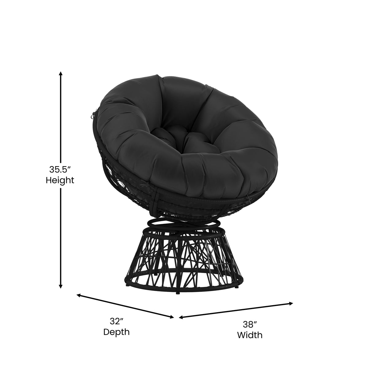 Black Cushion/Black Frame |#| Black Swivel Patio Papasan Lounge Chair with Black Cushion - Accent Chair