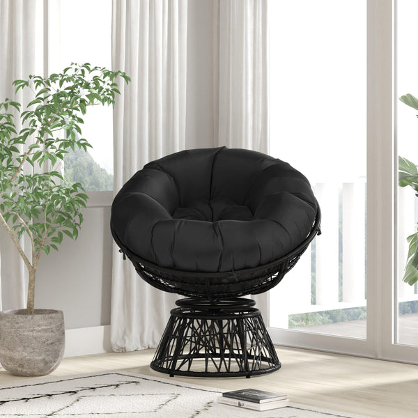 Black Cushion/Black Frame |#| Black Swivel Patio Papasan Lounge Chair with Black Cushion - Accent Chair