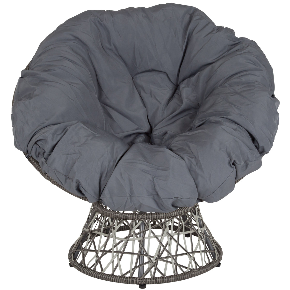 Gray Cushion/Gray Frame |#| Swivel Patio Papasan Lounge Chair with Dark Gray Cushion - Accent Chair