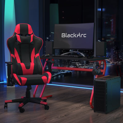 Bravo Gaming Desk & Chair Set: High Back Gaming Chair with Lumbar Support & Adjustable Arms; Desk with Cupholder/Headphone Hook