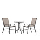 Brown |#| 3 Piece Patio Dining Set - 23.75inch Round Glass Table, 2 Brown Flex Stack Chairs