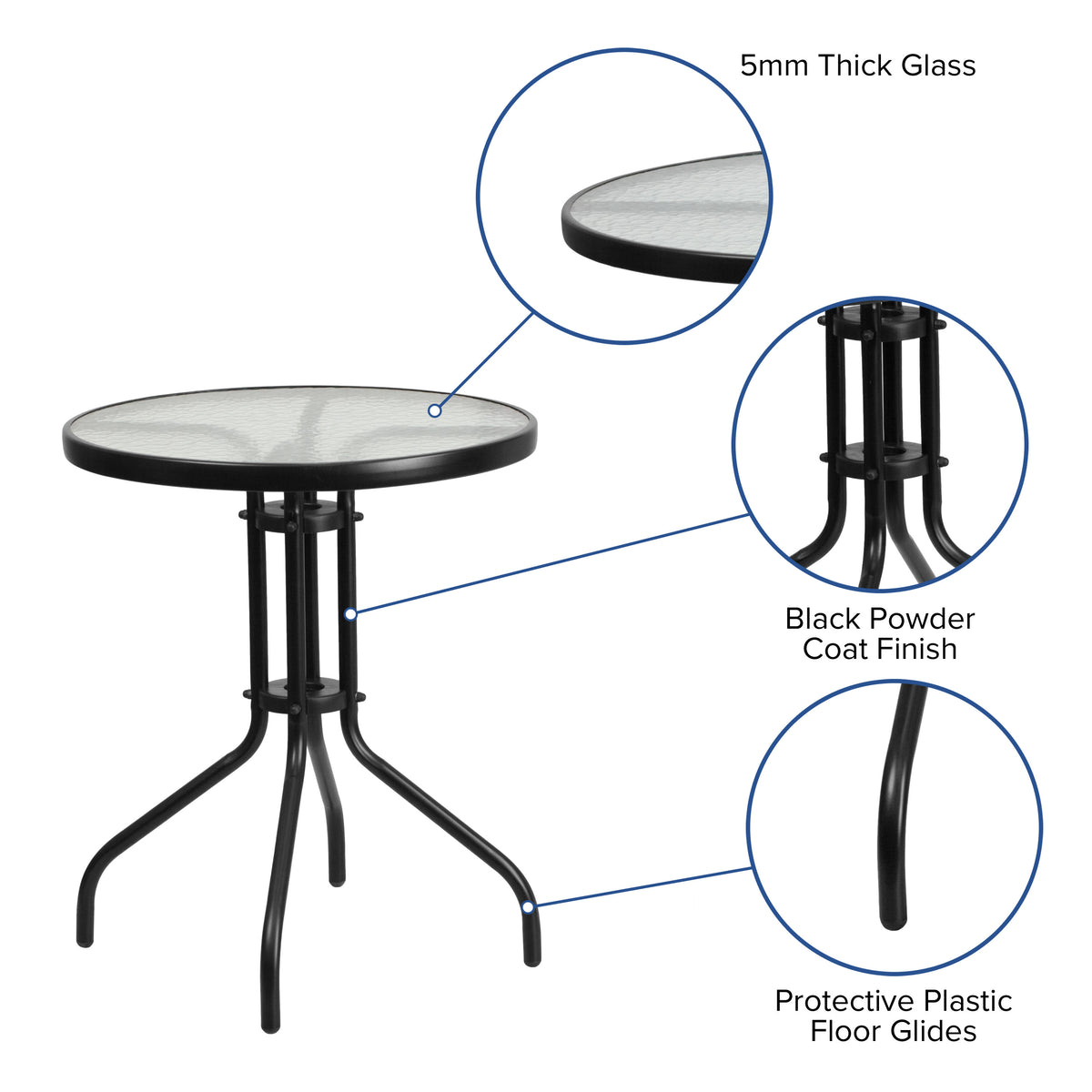 Gray |#| 3 Piece Patio Dining Set - 23.75inch Round Glass Table, 2 Gray Flex Stack Chairs