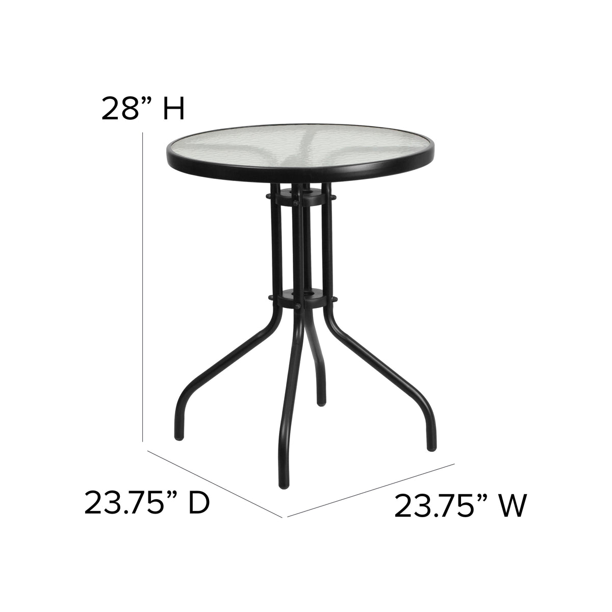 Gray |#| 3 Piece Patio Dining Set - 23.75inch Round Glass Table, 2 Gray Flex Stack Chairs