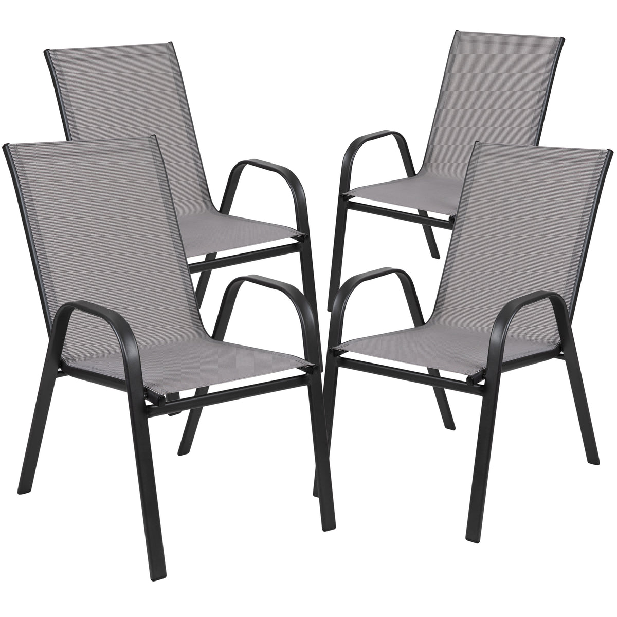 Gray |#| 3 Piece Patio Dining Set - 23.75inch Round Glass Table, 2 Gray Flex Stack Chairs