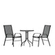 Black |#| 3 Piece Patio Dining Set - 23.75inch Round Glass Table, 2 Black Flex Stack Chairs