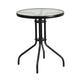 Black |#| 3 Piece Patio Dining Set - 23.75inch Round Glass Table, 2 Black Flex Stack Chairs