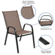 Brown |#| 3 Piece Patio Dining Set - 23.75inch Round Glass Table, 2 Brown Flex Stack Chairs