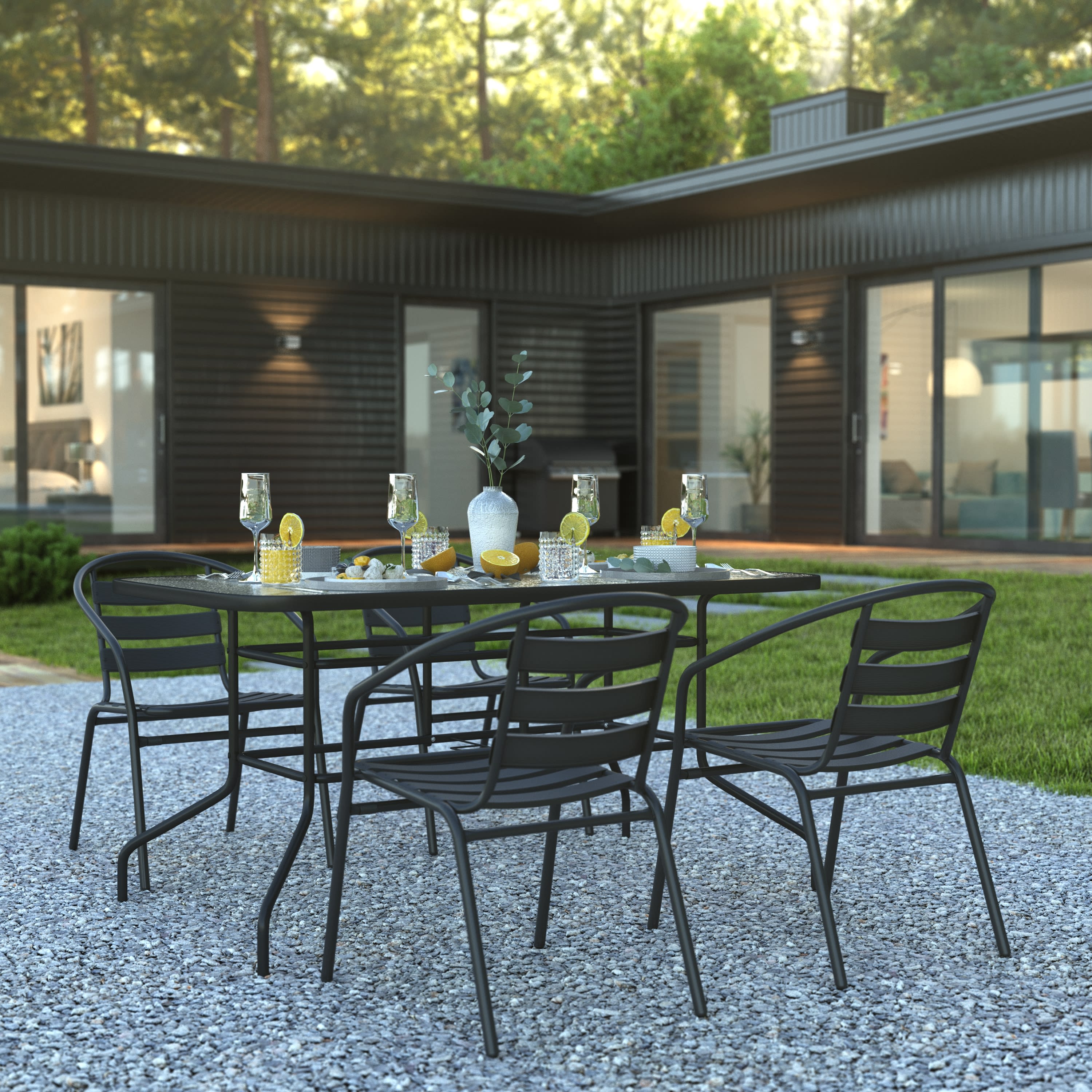Black aluminum patio set store