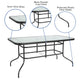 Black |#| 5 Piece Patio Dining Set - 55" Glass Patio Table, 4 Black Flex Stack Chairs