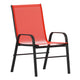 Red |#| Commercial 7 Pc Outdoor Patio Dining Set with Glass Table and 6 Chairs - Red