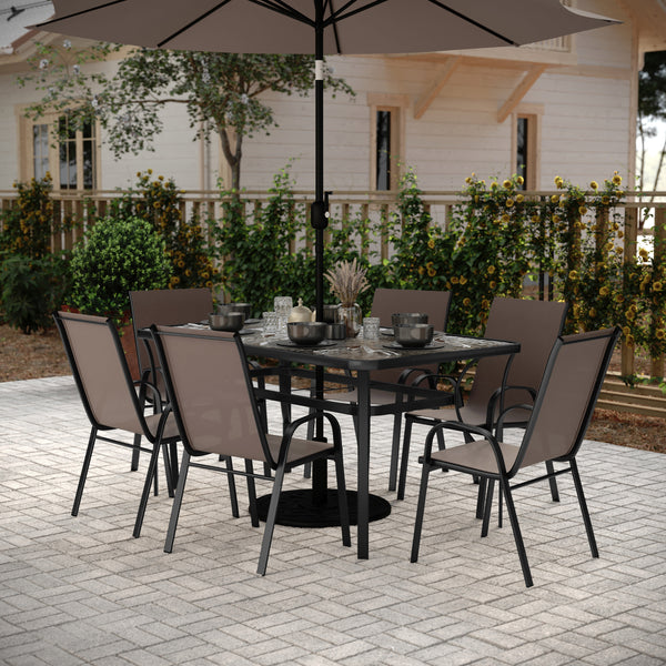 glass patio table and chairs with umbrella Commercial 7 Pc Dining Set TLH-94B-303C- – BizChair