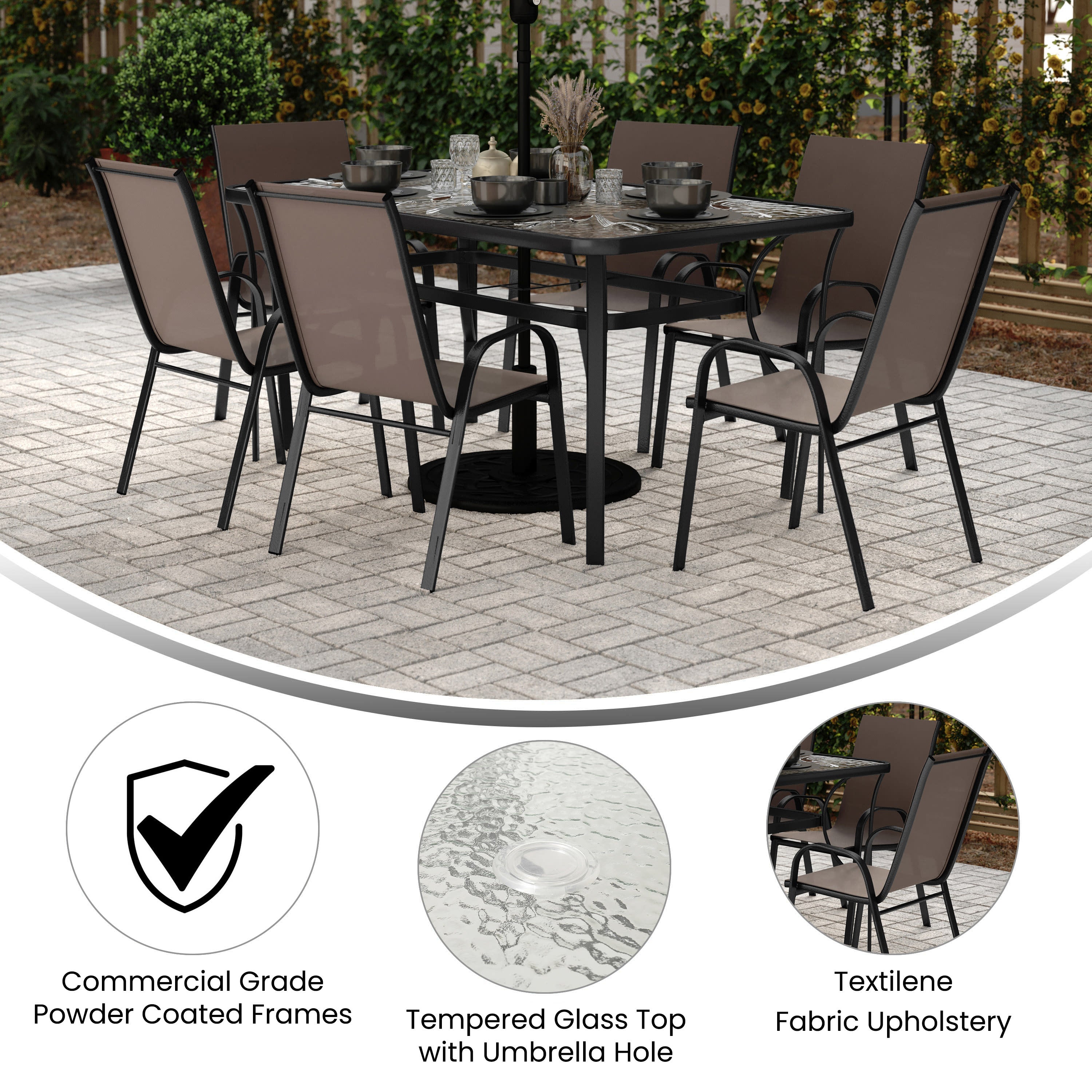 Glass top patio table with 6 chairs sale