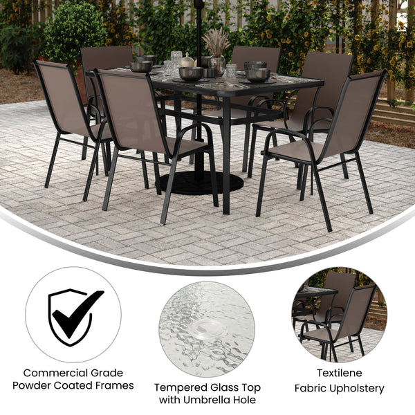 glass top patio set umbrella Commercial 7 Pc Dining Set TLH-94B-303C- – BizChair