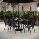 Black |#| Commercial 7 Pc Outdoor Patio Dining Set with Glass Table and 6 Chairs - Black