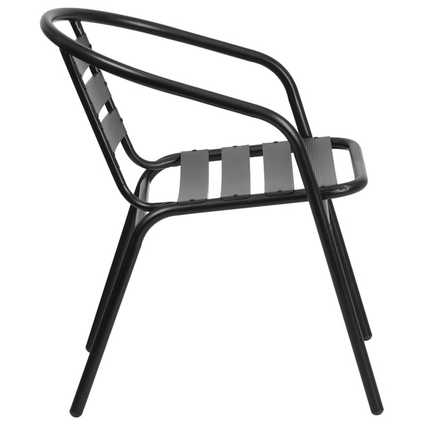 7 Piece Patio Dining Set - 55inch Glass Patio Table, 6 Black Aluminum Stack Chairs