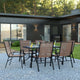 Brown |#| 7 Piece Patio Dining Set - 55inch Glass Patio Table, 6 Brown Flex Stack Chairs