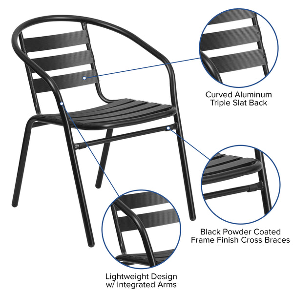 7 Piece Patio Dining Set - 55inch Glass Patio Table, 6 Black Aluminum Stack Chairs