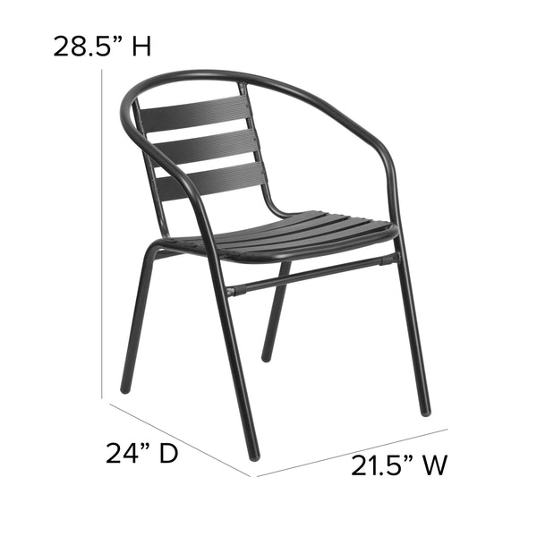 7 Piece Patio Dining Set - 55inch Glass Patio Table, 6 Black Aluminum Stack Chairs