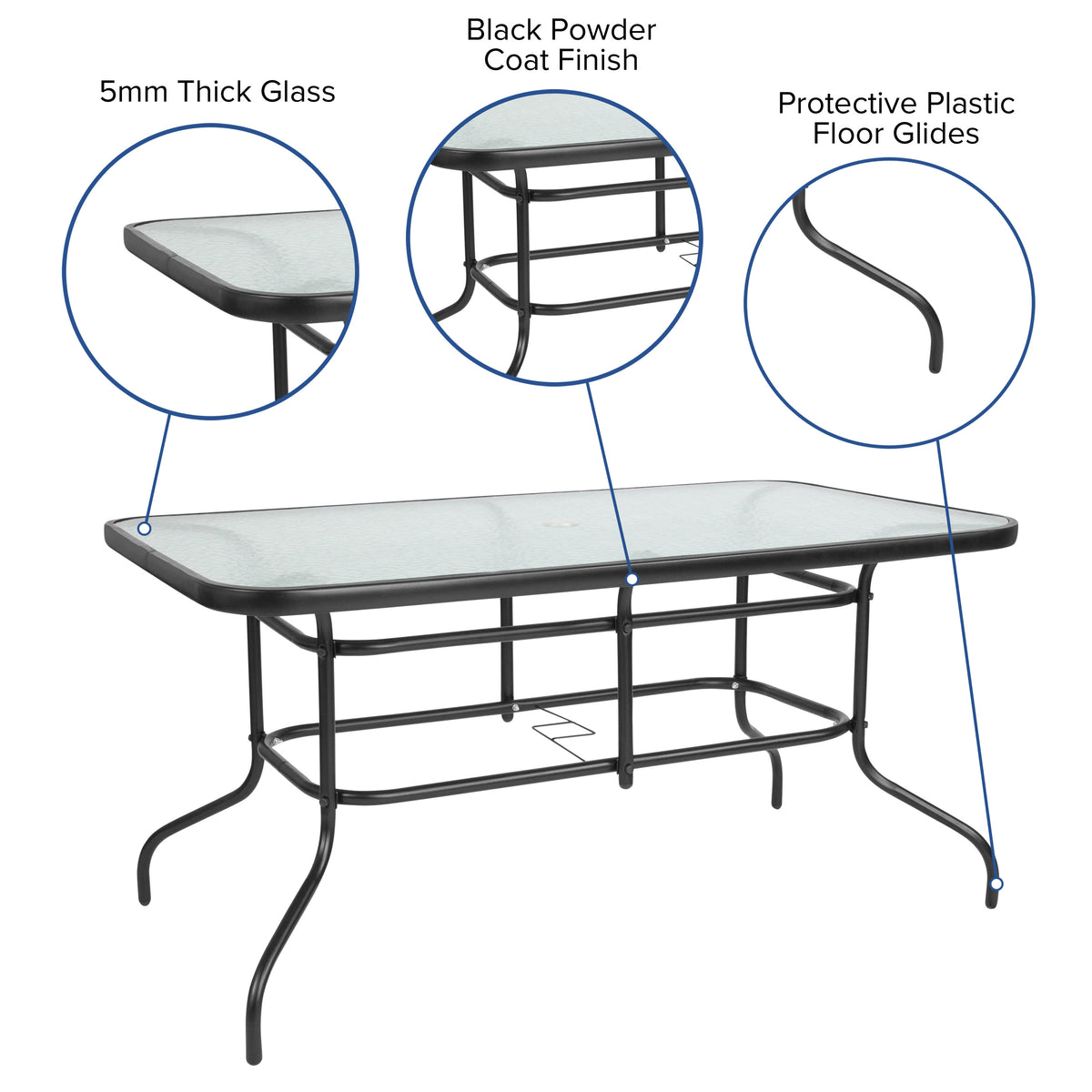 Brown |#| 7 Piece Patio Dining Set - 55" Glass Patio Table, 6 Brown Flex Stack Chairs