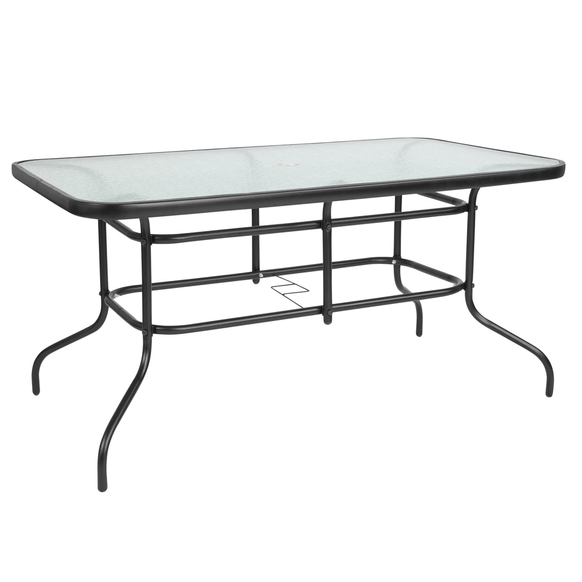 Brown |#| 7 Piece Patio Dining Set - 55" Glass Patio Table, 6 Brown Flex Stack Chairs